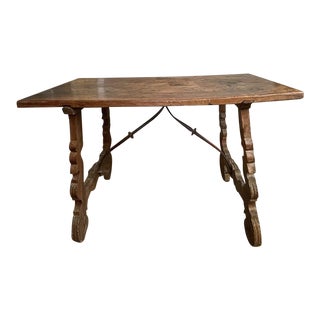 Antique 18th Century Spanish Walnut and Iron Single Plank Top Trestle Table For Sale