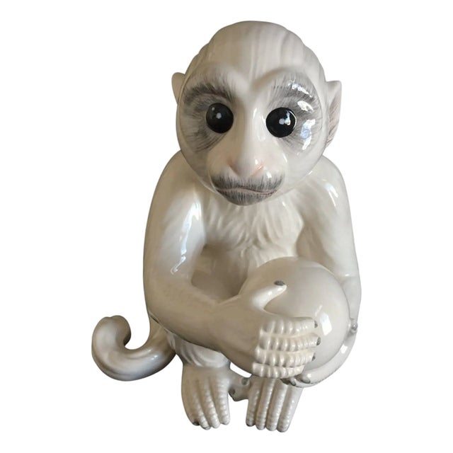 Porcelain Ceramic Mottahedeh White Capuchin Monkey — As Seen at Elvis Presley's Graceland! For Sale