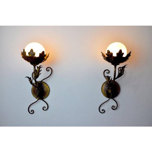 Floral Sconces by Ferro Arte, Spain, 1960s, Set of 2 For Sale - Image 3 of 9