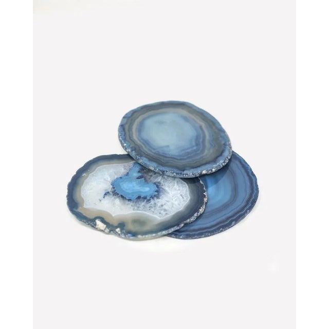Mid-Century Modern Blue Agate Coasters- Set of 3 For Sale - Image 3 of 3