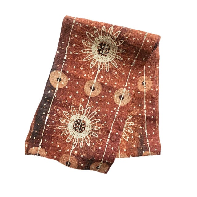 Offered is a narrow width hand designed sun and moon motif batik on earth toned ombre colors. The textile feels like a...