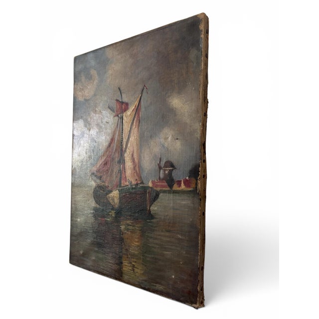 This original oil on canvas antique seascape painting from England is a loving tribute to seafaring and the sea. The...