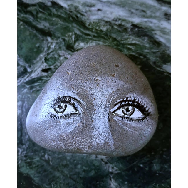 Contemporary 1965 Signed Hand-Painted Watching Rock Stone Artwork Paperweight For Sale - Image 3 of 7