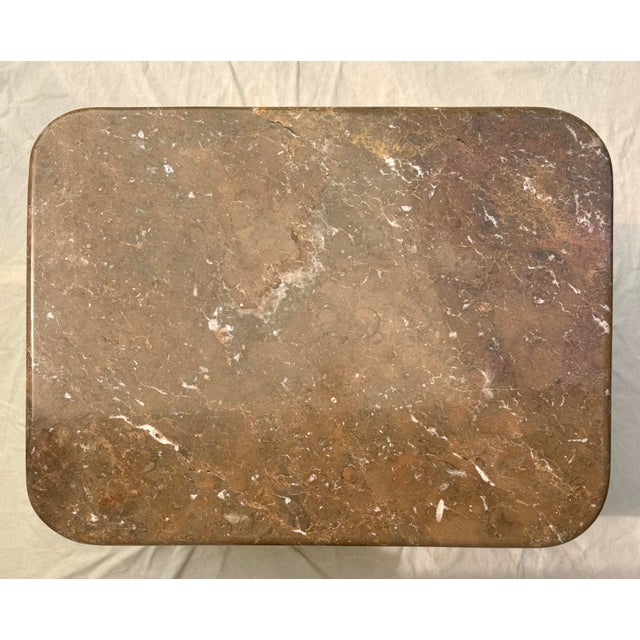 Metal Vintage Brass Clad Marble Top Coffee Table in the Style of Milo Baughman For Sale - Image 7 of 10