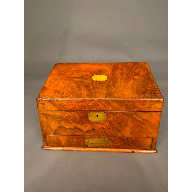 Antique English Burl Walnut Writing Box / Document Chest With Quill Compartment, Circa 1820 For Sale - Image 11 of 17