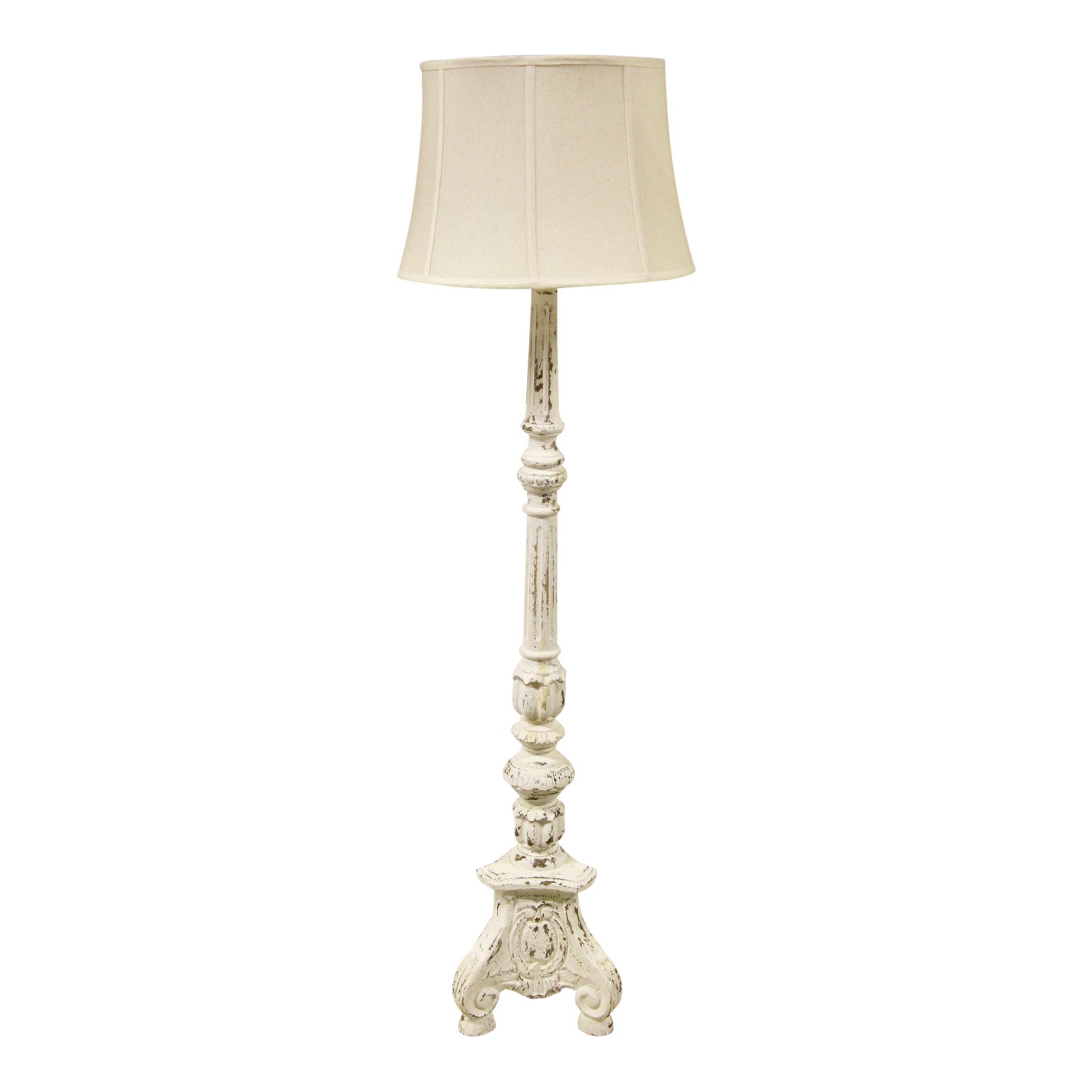 Shabby Painted White Floor Lamp | Chairish