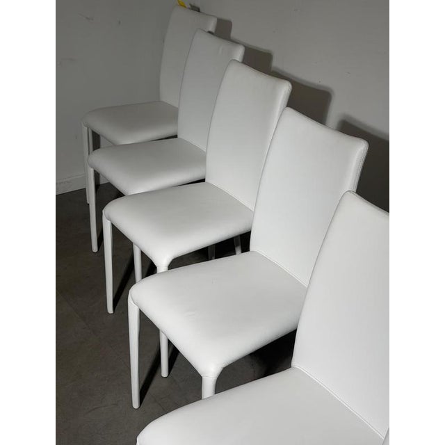 Italian White Leather Dining Chairs, Set of 6 For Sale - Image 5 of 9