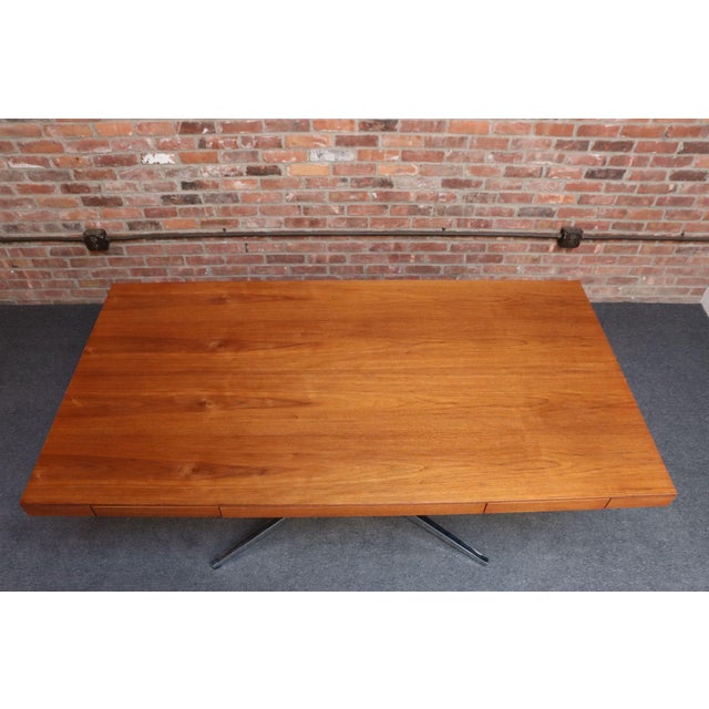 Mid-Century Modern Vintage Florence Knoll Teak and Chromed-Steel Partner's Desk / Executive Desk For Sale - Image 3 of 18