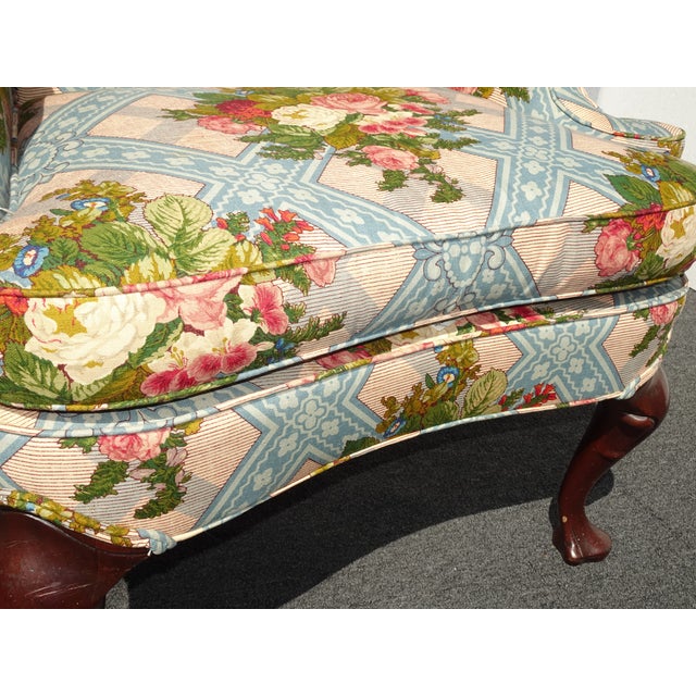 Vintage Hickory French Country Blue Plaid Floral Wingback Chair by Hickory Furn. For Sale - Image 11 of 12