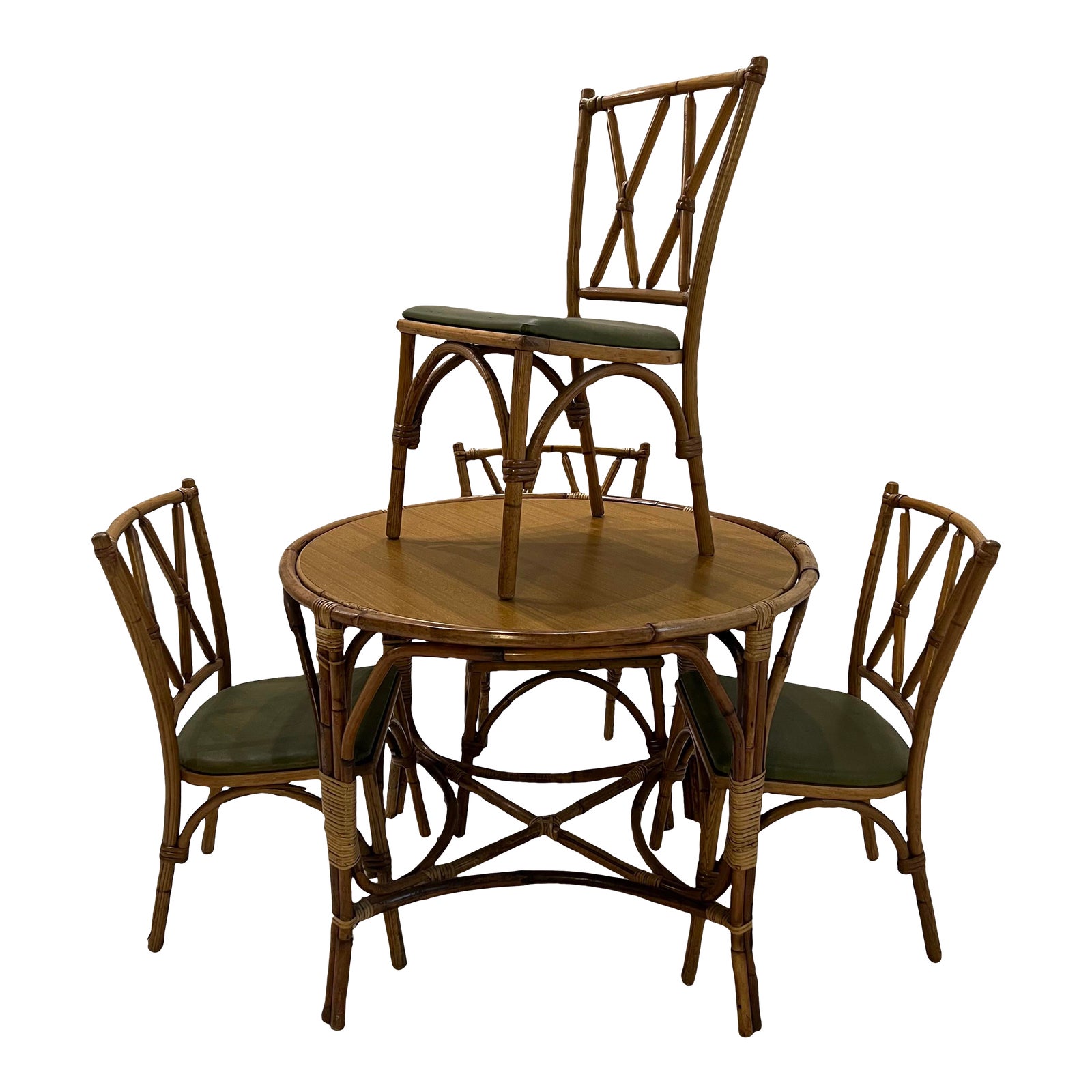Heywood Wakefield Bamboo Game Table and Chair Set With Reversible Top