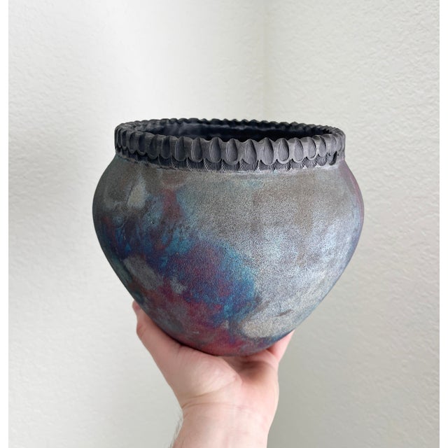 Black Large Raku Pot Vase For Sale - Image 8 of 9