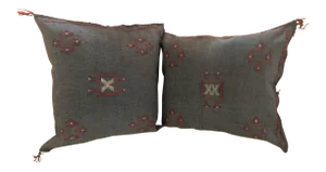 Moroccan Hand-Loomed Wool Light Gray Pillows - a Pair