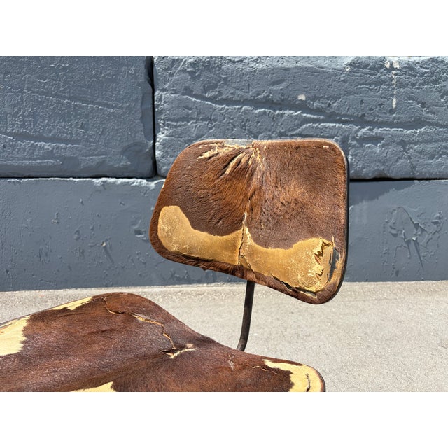 Black 1950s Early Eames style DCM Dining Chair With Original Hair on Hide Upholstery, Cowhide For Sale - Image 8 of 16