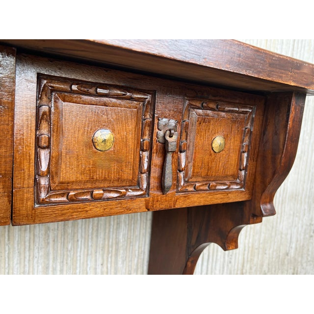 Brown Early 20th Century Spanish Colonial Narrow Console Table with Two Drawers with Iron Hardware For Sale - Image 8 of 18