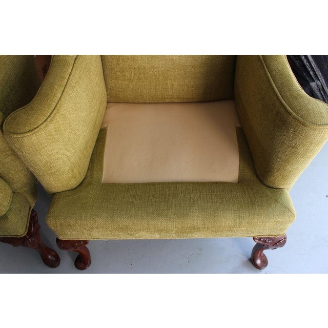 Vintage Queen Anne Style Chenille Wingback Chairs - Set of 2 For Sale - Image 9 of 14