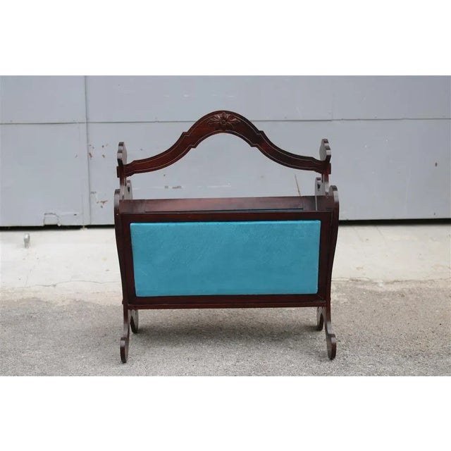 Wood Blue Velvet and Carved Wooden Magazines, Italy, 1940s For Sale - Image 7 of 9