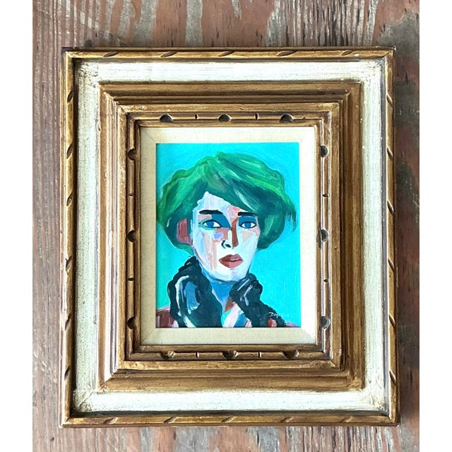 Cream Vintage Original Abstract Portrait on Canvas For Sale - Image 8 of 12