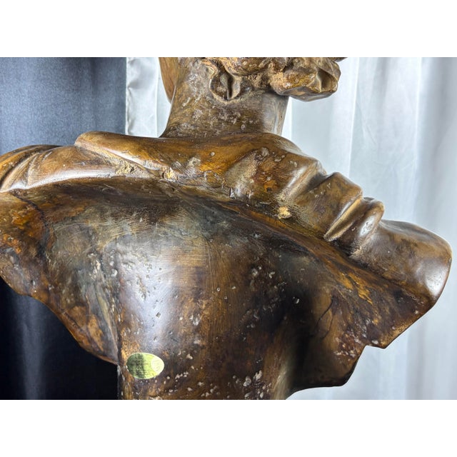 24" Mid-Century Italian Basco "Attila's Antiquity" Patinated Chalkware Bust of Apollo Belvedere For Sale - Image 10 of 11