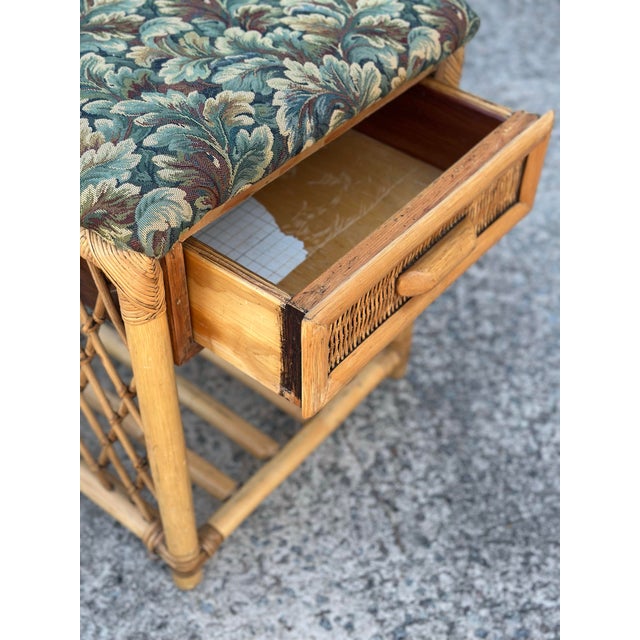 Antique Tapestry Covered Rattan Side Table For Sale - Image 9 of 9