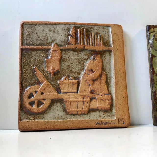 Swedish Glazed Stoneware Plaques, 1970s, Set of 2 For Sale - Image 3 of 9
