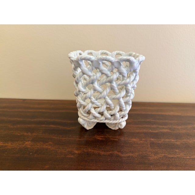 Vintage French Country Reticulated Porcelain Rope-Form Cachepot, Circa 1960s For Sale - Image 9 of 14