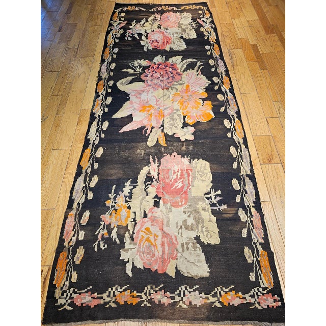 Vintage Caucasian Karabagh Kilim, Floral wreath Design, Handwoven Wool, 5' x 14' For Sale - Image 10 of 17