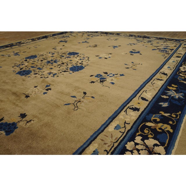Chinese 1920s Tan Camel Floral Medallion Antique Chinese Peking Rug 9' X 12' 5" Handknotted Wool Carpet For Sale - Image 3 of 6