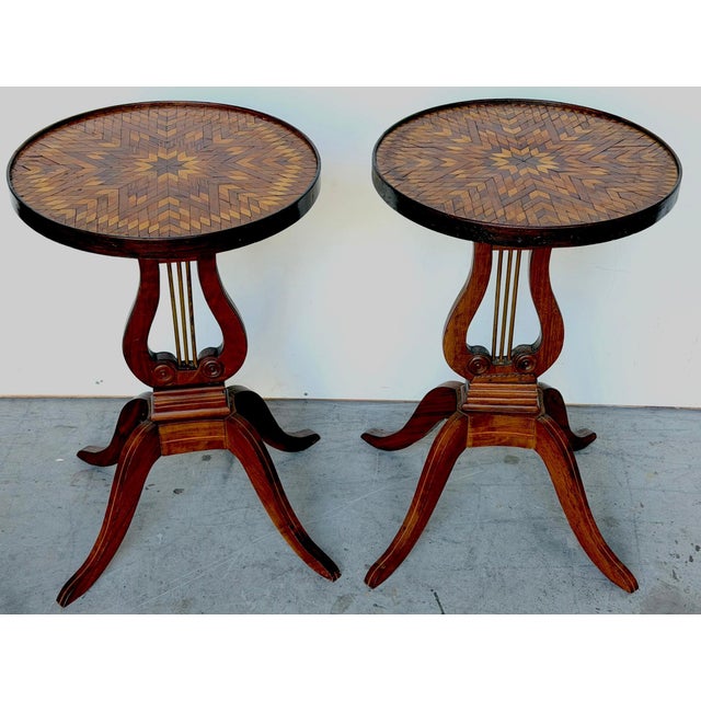 Pair of American Folk Art Inlaid Lyre-Form Tables, circa 1900 For Sale - Image 4 of 10