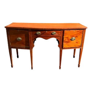 Turn-Of-The-Century Bowfront Hepplewhite Style Sideboard in Mahogany With Satin and Rose Wood Inlay.