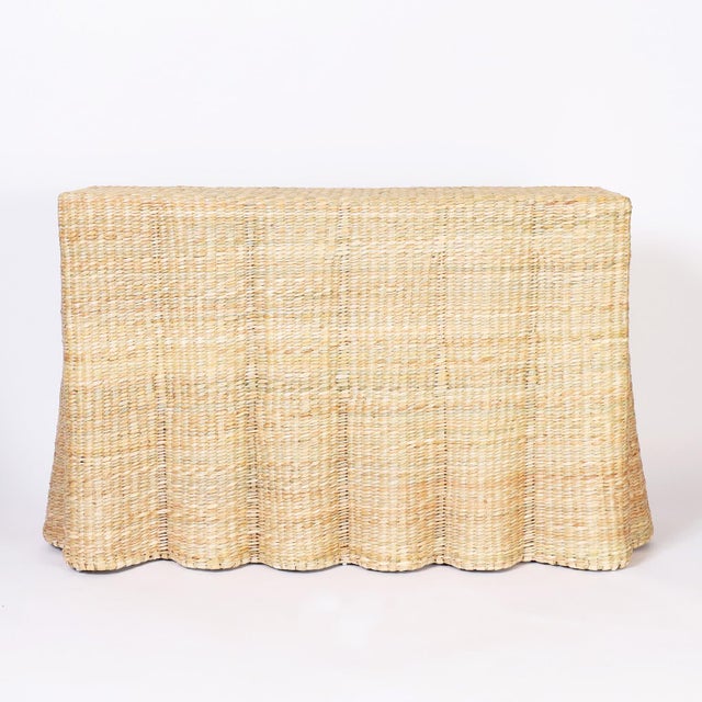 Pair of Wicker Drapery Ghost Consoles For Sale - Image 4 of 9