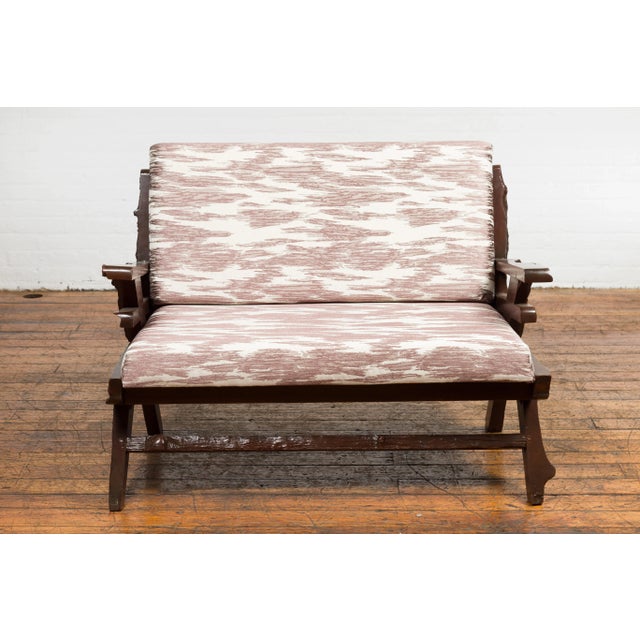 Rustic Antique Natural Edge Settee with Custom Upholstery and Rustic Character For Sale - Image 3 of 13