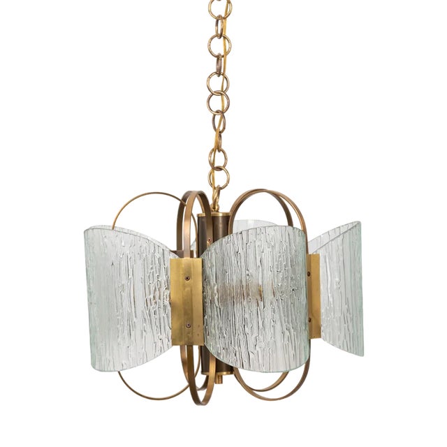 Vintage Italian Chandelier in Brass and Worked Glass For Sale