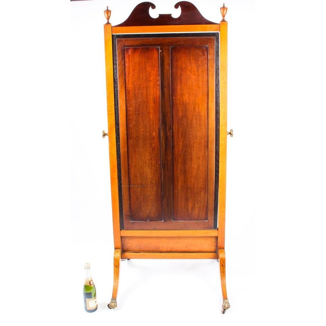 Early 20th Century Edwardian Satinwood Marquetry Inlaid Cheval Mirror For Sale - Image 14 of 16