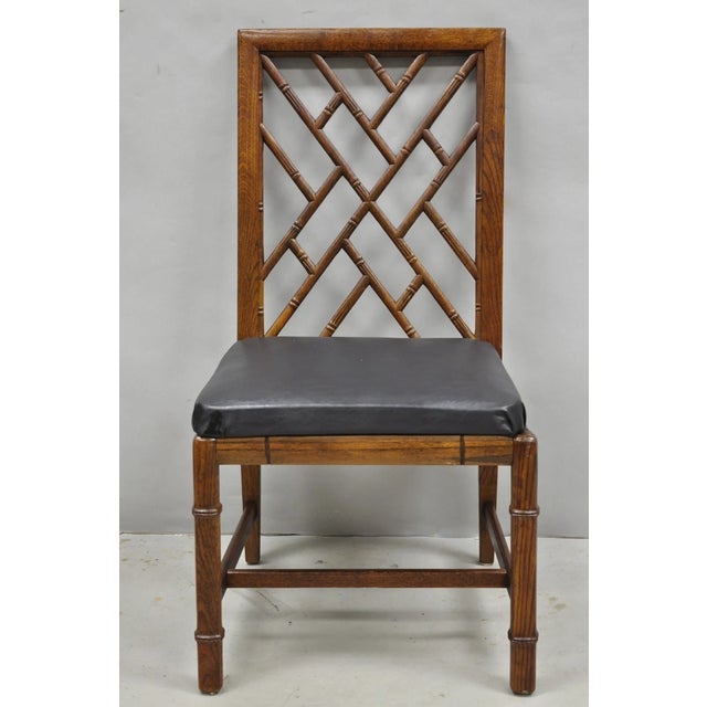 Vintage Hollywood Regency Faux Bamboo Lattice Dining Chair by Century - Set of 4 For Sale - Image 4 of 15