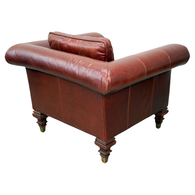 Ralph Lauren British Colonial Lounge Chair in Brown Leather, Mahogany & Brass For Sale - Image 9 of 13