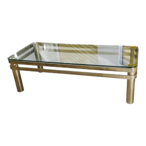 Vintage Brass Hollywood Regency Style Modern Contemporary Glass Coffee Table