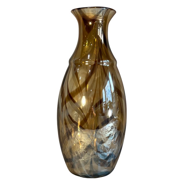 Art Glass Abstract Iridescent Tortoise Shell Vases- Set of Two For Sale - Image 12 of 18
