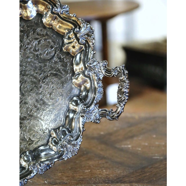 Mid 20th Century Mid-Century French Louis XV Style Silver-Plated Serving Tray For Sale - Image 5 of 10