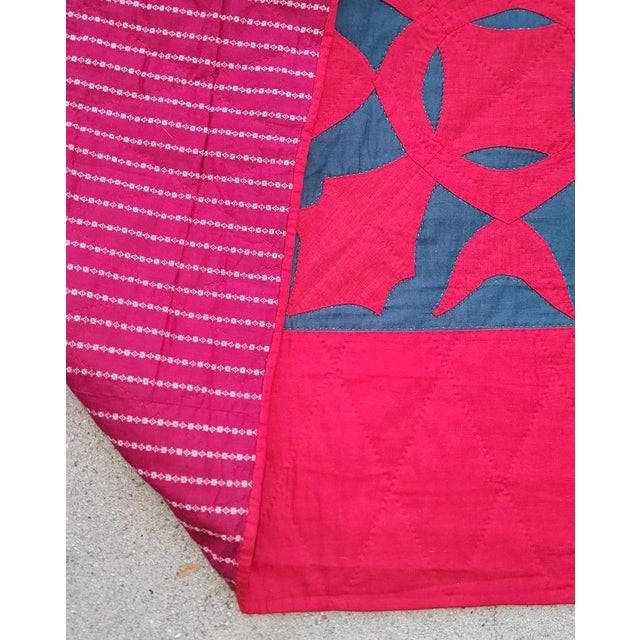 Textile 19Thc Red & Teal Applique Quilt For Sale - Image 7 of 7