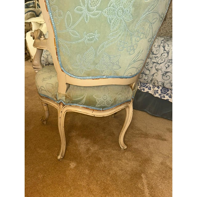 Mid 20th Century Louis XV Style Carved Armchair With Light Green Floral Upholstery For Sale - Image 4 of 6