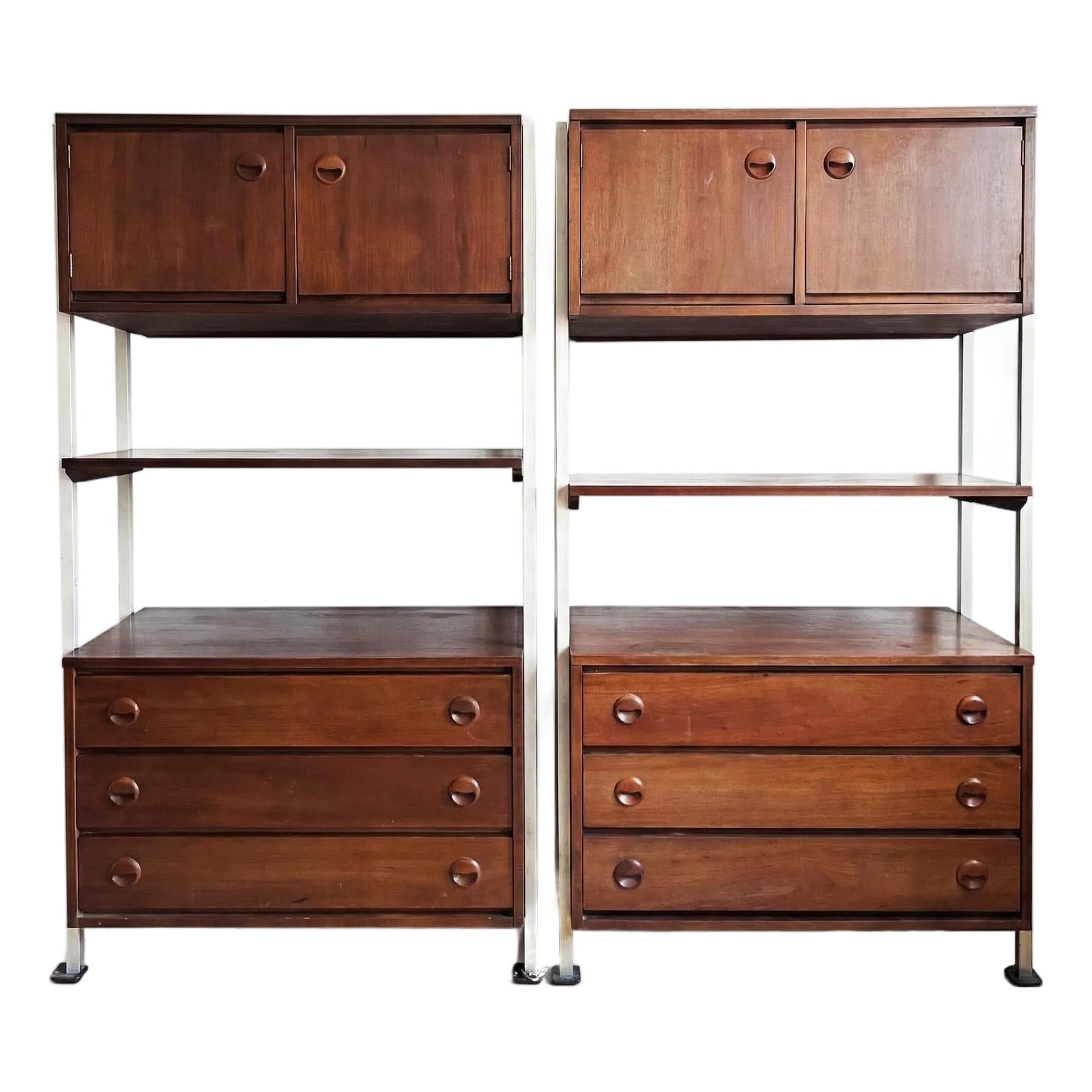 Pair of Mid Century Modern Walnut Wall Units by Stanley | Chairish