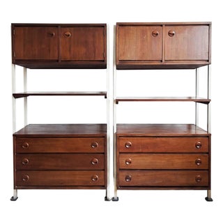 Pair of Mid Century Modern Walnut Wall Units by Stanley For Sale