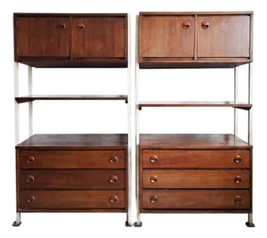 Pair of Mid Century Modern Walnut Wall Units by Stanley