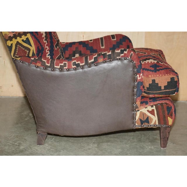 Kilim and Dark Brown Leather Howard Lounge Chair from George Smith of Chelsea For Sale - Image 9 of 16