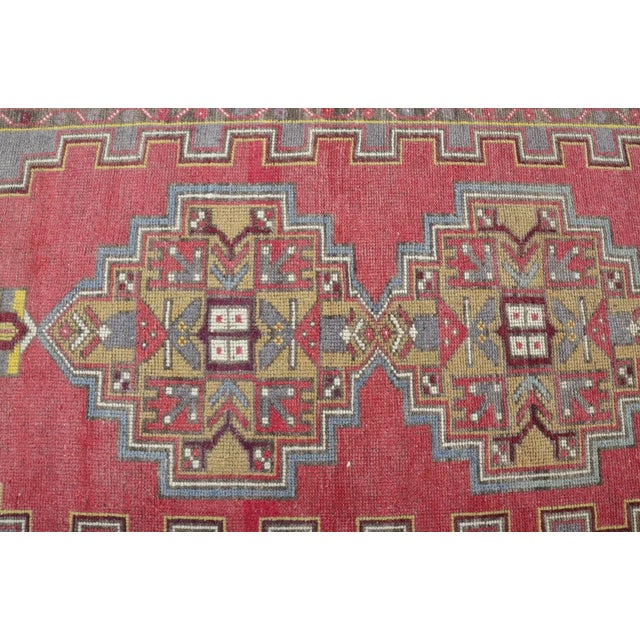 1950s 1950s Faded Rose and Dark Slate Border, Low Pile Distressed Turkish Rug For Sale - Image 5 of 10