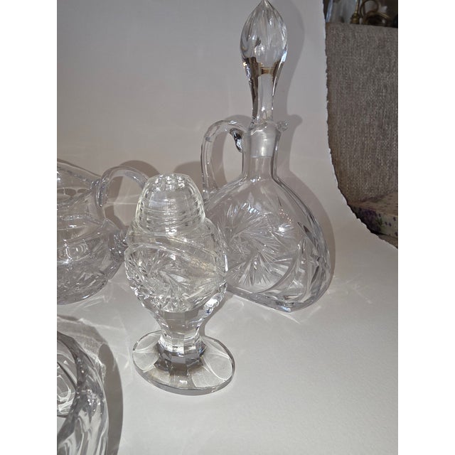 1980s Cut Crystal Salt, Pepper, Creamer, Bowl, and Cruets - 6 pcs For Sale In San Antonio - Image 6 of 7