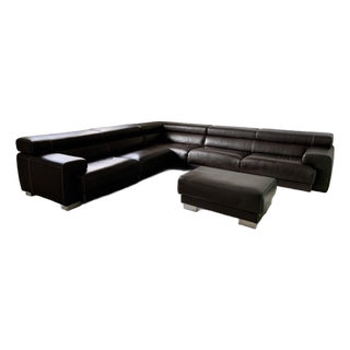 Modernist Espresso Italian Leather Sectional and Ottoman For Sale