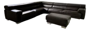 Modernist Espresso Italian Leather Sectional & Ottoman