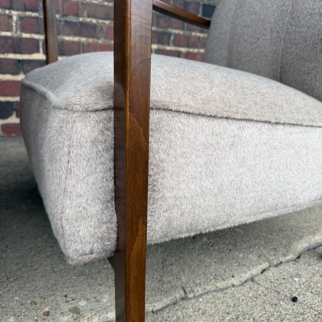Pair of Restored European Modern Lounge Chairs in Teddy Mohair Style Fabric For Sale - Image 10 of 12