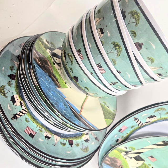 Coastal Americana Lighthouse Melamine- Set of 22 Of For Sale - Image 6 of 12